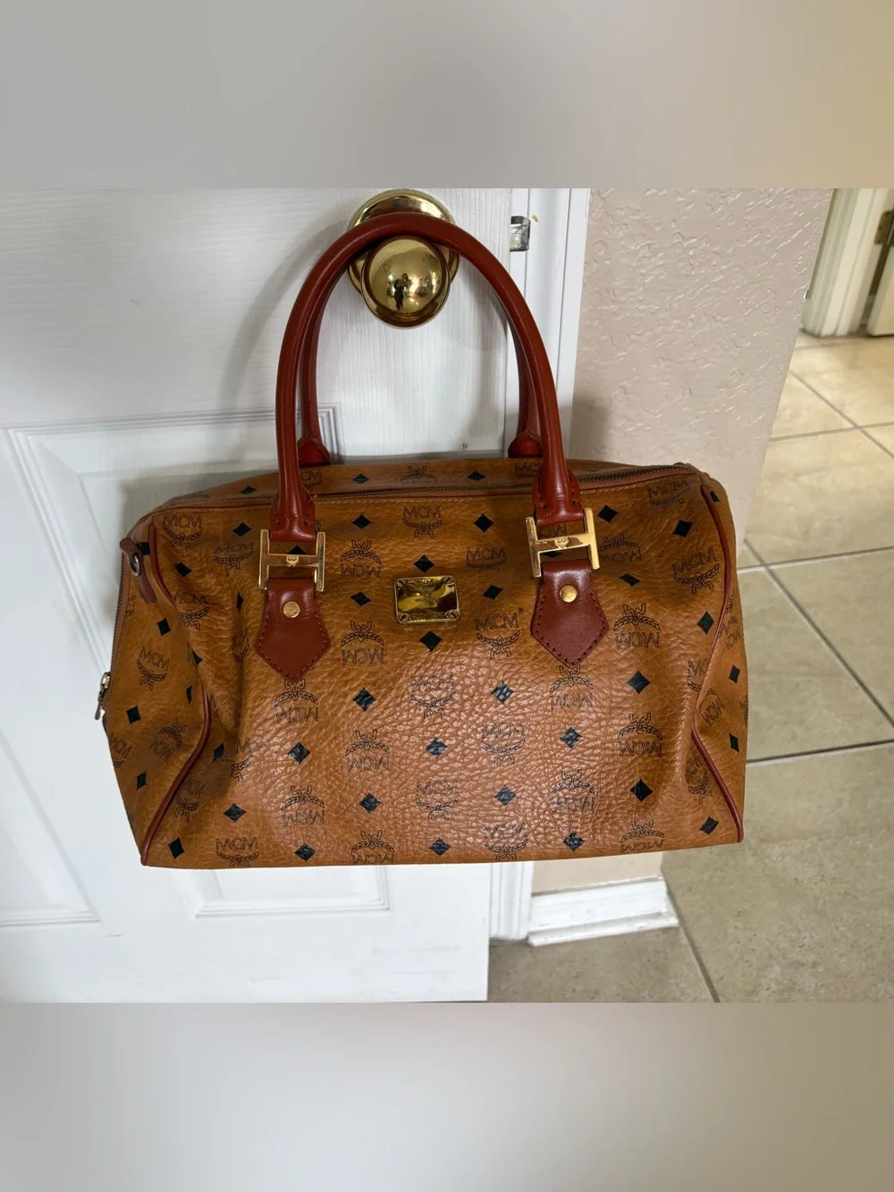 Vintage MCM München Visetos Cognac Boston Satchel Bag Made in Germany